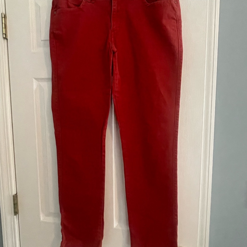 Levi's Jeans Women 12 Red Mid Rise Skinny Leg Double Button Stretch Denim Casual